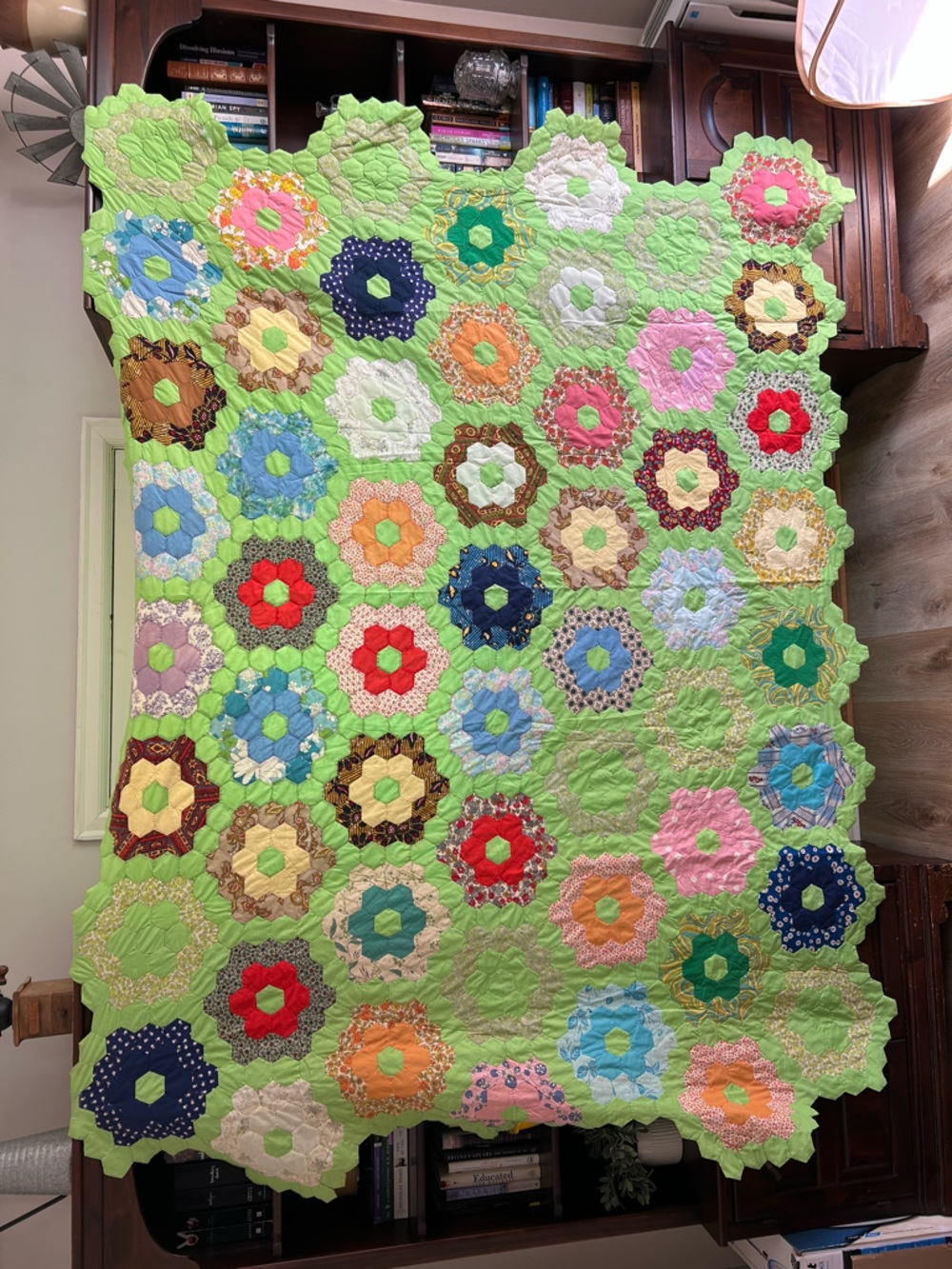 Handmade Floral Patchwork Quilt in Lime Green